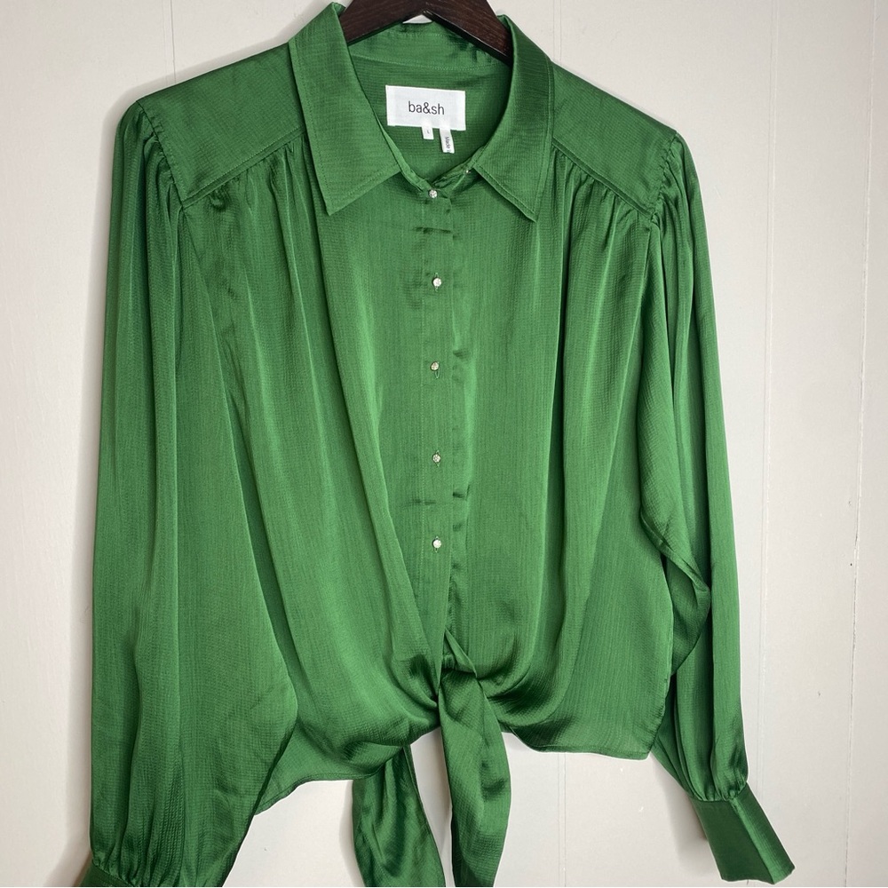Ba&sh Féria Women’s loose and floaty tie front blouse green vert new large shirt - Picture 10 of 10